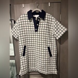 NWT MABLE Elegant Navy and White Checkered Tweed Mini Dress